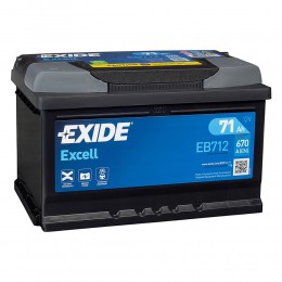 Автомобильный аккумулятор EXIDE Excell EB712 (71R) низкий 670А обратная полярность 71 Ач (276x175x175) - фото 1