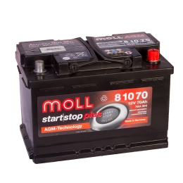 Автомобильный аккумулятор MOLL AGM Start-Stop 70R 760А обратная полярность 70 Ач (276x175x190) 81070 - фото 1