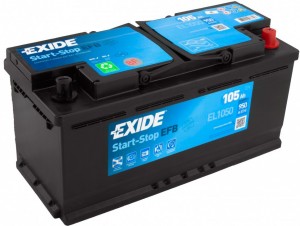 Автомобильный аккумулятор EXIDE Start-Stop EFB EL1050 (105R) 950А Обратная полярность 105 Ач (394x175x190) - фото 1