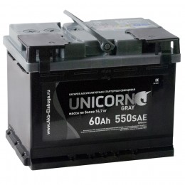 Автомобильный аккумулятор UNICORN GREY 60L 500А прямая полярность 60 Ач (242x175x190) - фото 1